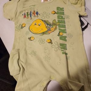 Baby Artisans vintage green fish one piece body suit.